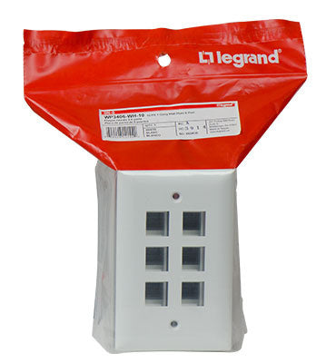 Legrand WP3406WH | Keystone Wallplate, 1-Gang, 6-Port, 2.94" Width x 0.44" Depth x 4.69" Height, ABS Plastic, White