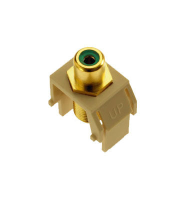 Legrand WP3463IV | Keystone Insert, Audio/Video, RCA to F Connector, 0.87" Length x 0.67" Width x 1.2" Depth, ABS Plastic, Ivory, Green Inner Barrel