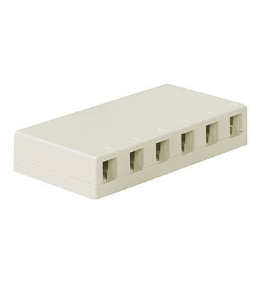 Legrand WP3506LA | Surface Mount Box, Quick-Connect, Cat 3, RJ25, 6-Port, 6P6C, 1.2" Length x 5.875" Width x 9" Height, High Impact Flame-Retardant Plastic, Light Almond