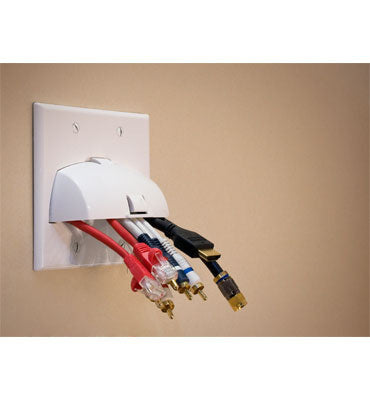 Legrand WP9002LA | Cable Access Wallplate, Hinged Bullnose, 2-Gang, 4.56" Width x 1.8" Depth x 4.5" Height, ABS Plastic, Light Almond