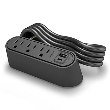 Legrand WSPC320CBK | Desktop Power Centre Slim, 3 Outlets, USB A/C, Black, 6 Ft Cord