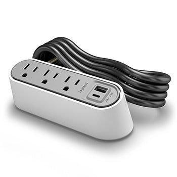 Legrand WSPC320CWH | Desktop Power Centre Slim, 3 Outlets, USB A/C, White, 6 Ft Cord