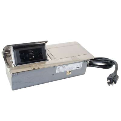 Legrand 16337 | deQuorum Dual Flip-Up Unit with USB - Brushed Stainless Steel