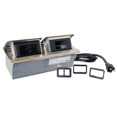 Legrand 16337 | deQuorum Dual Flip-Up Unit with USB - Brushed Stainless Steel