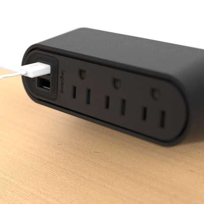 Legrand 16338 | Wiremold Slim Desktop Power Center, 3 Outlet with USB - Black