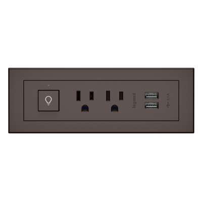 Legrand C2G 16357 | radiant Furniture Power Center with Power Switch, 2 Outlets and USB - Brown