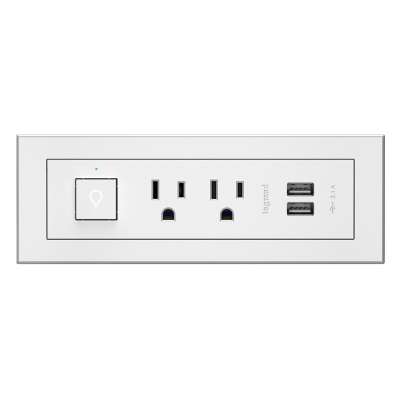 Legrand C2G 16361 | radiant Furniture Power Center with Power Switch, 2 Outlets and USB - White