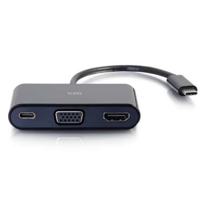 Legrand C2G 26884 | USB-C to 4K HDMI and VGA Multiport Adapter with Power Delivery up to 60W - Black