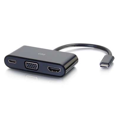 Legrand C2G 26884 | USB-C to 4K HDMI and VGA Multiport Adapter with Power Delivery up to 60W - Black