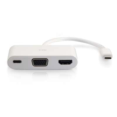 Legrand C2G 26885 | USB-C to 4K HDMI and VGA Multiport Adapter with Power Delivery up to 60W - White