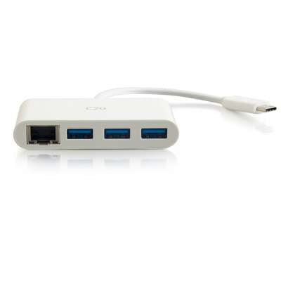 Legrand C2G 29746 | USB-C to Ethernet Adapter with PXE Boot and 3-Port USB Hub - White