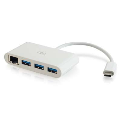 Legrand C2G 29746 | USB-C to Ethernet Adapter with PXE Boot and 3-Port USB Hub - White
