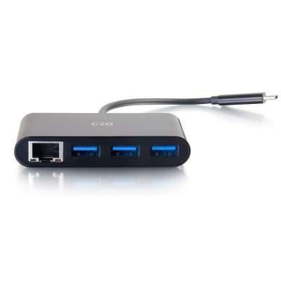 Legrand C2G 29747 | USB-C to Ethernet Adapter with PXE Boot and 3-Port USB Hub - Black