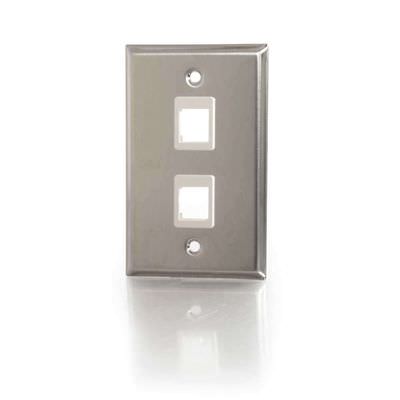 Legrand C2G 37094 | Two Port Keystone Single Gang Wall Plate - Stainless Steel (TAA Compliant)