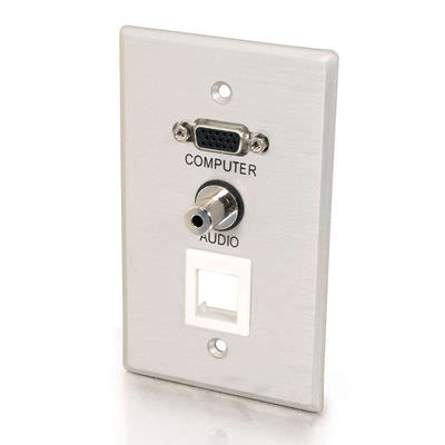 Legrand C2G 40572 | VGA and 3.5mm Audio Pass Through Single Gang Wall Plate with One Keystone - Brushed Aluminum