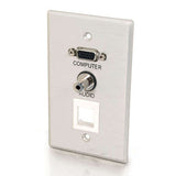 Legrand C2G 40572 | VGA and 3.5mm Audio Pass Through Single Gang Wall Plate with One Keystone - Brushed Aluminum