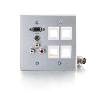 Legrand C2G 60029 | RapidRun Double Gang Integrated VGA (HD15) + 3.5mm + Composite Video + Stereo Audio + (4) Keystone Wall Plate - Brushed Aluminum