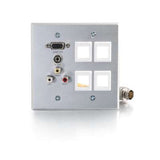 Legrand C2G 60029 | RapidRun Double Gang Integrated VGA (HD15) + 3.5mm + Composite Video + Stereo Audio + (4) Keystone Wall Plate - Brushed Aluminum