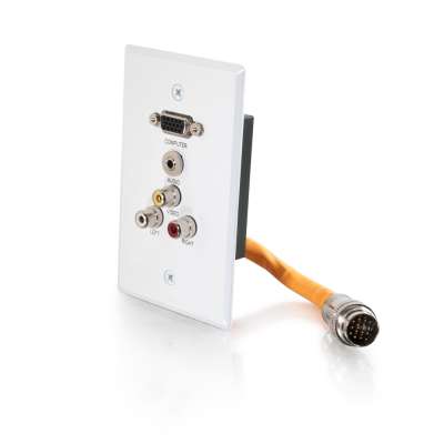 Legrand C2G 60030 | RapidRun Single Gang Integrated VGA (HD15) + 3.5mm + Composite Video + Stereo Audio Wall Plate - White
