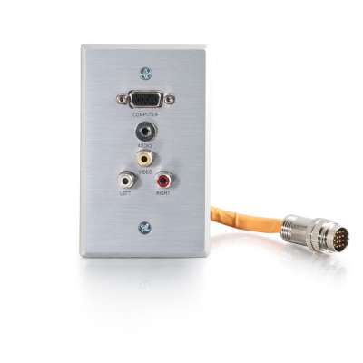 Legrand C2G 60032 | RapidRun Single Gang Integrated VGA (HD15) + 3.5mm + RCA Audio/Video Wall Plate - Brushed Aluminum