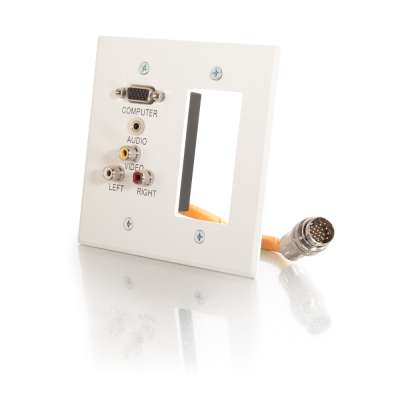Legrand C2G 60041 | RapidRun Double Gang Integrated VGA (HD15) + 3.5mm + Composite Video + Stereo Audio + Wall Plate - White