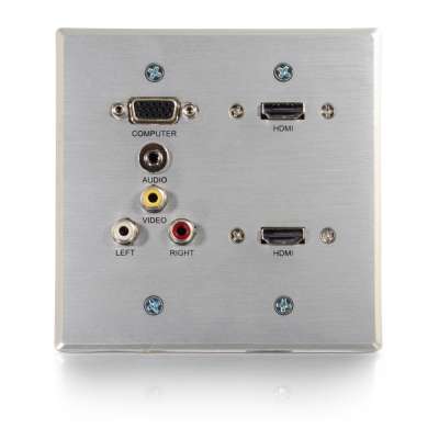 Legrand C2G 60143 | RapidRun VGA, Stereo Audio, Composite Video and RCA Stereo Audio Double Gang Wall Plate with Dual HDMI Pass Through