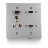 Legrand C2G 60143 | RapidRun VGA, Stereo Audio, Composite Video and RCA Stereo Audio Double Gang Wall Plate with Dual HDMI Pass Through