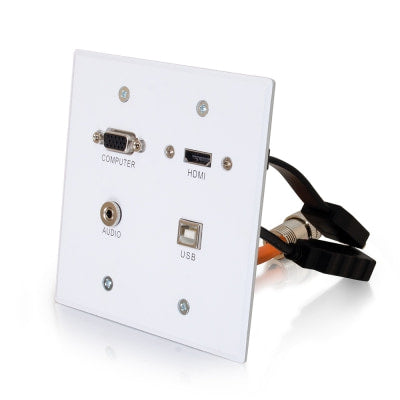 Legrand C2G 60146 | RapidRun VGA + 3.5mm Double Gang Wall Plate + HDMI and USB Pass Through - White