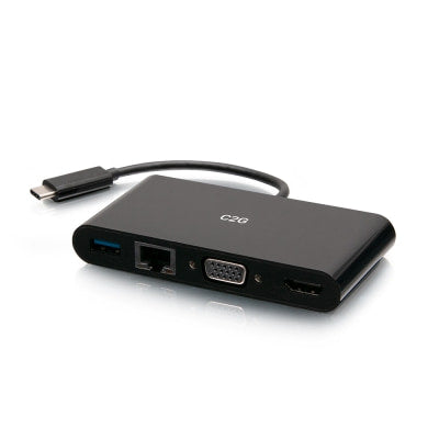 Legrand C2G C2G29828 | USB-C to HDMI, VGA, USB-A, and RJ45 Multiport Adapter - 4K 30Hz - Black
