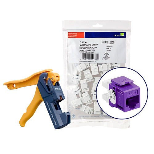 Leviton 61110-JP6 | 150 Extreme Cat 6 Quickport Jacks, Bulk Quickpack, Purple, Kitted with Jackrapid Tool
