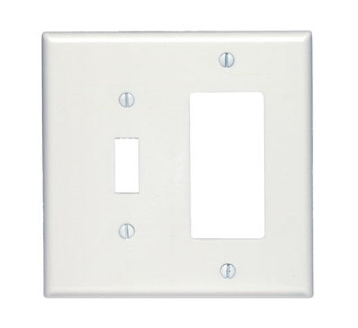 Leviton 80605-W | 2-Gang 1-Toggle 1-Decora/GFCI Combination Wallplate, Midway Size, Thermoset, White