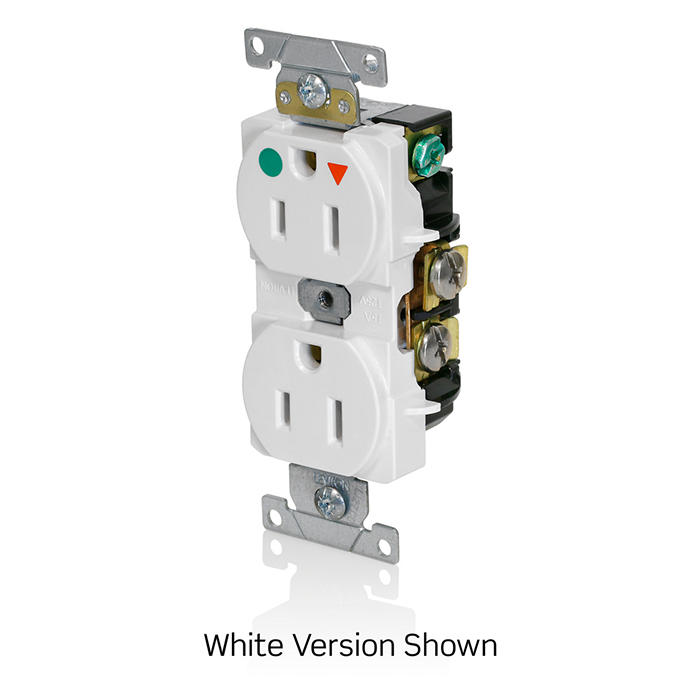 Leviton Manufacturing 8200-IGI | 15 AMP Isolated Ground Duplex Receptacle/Outlet, Hospital Grade, Self-Grounding