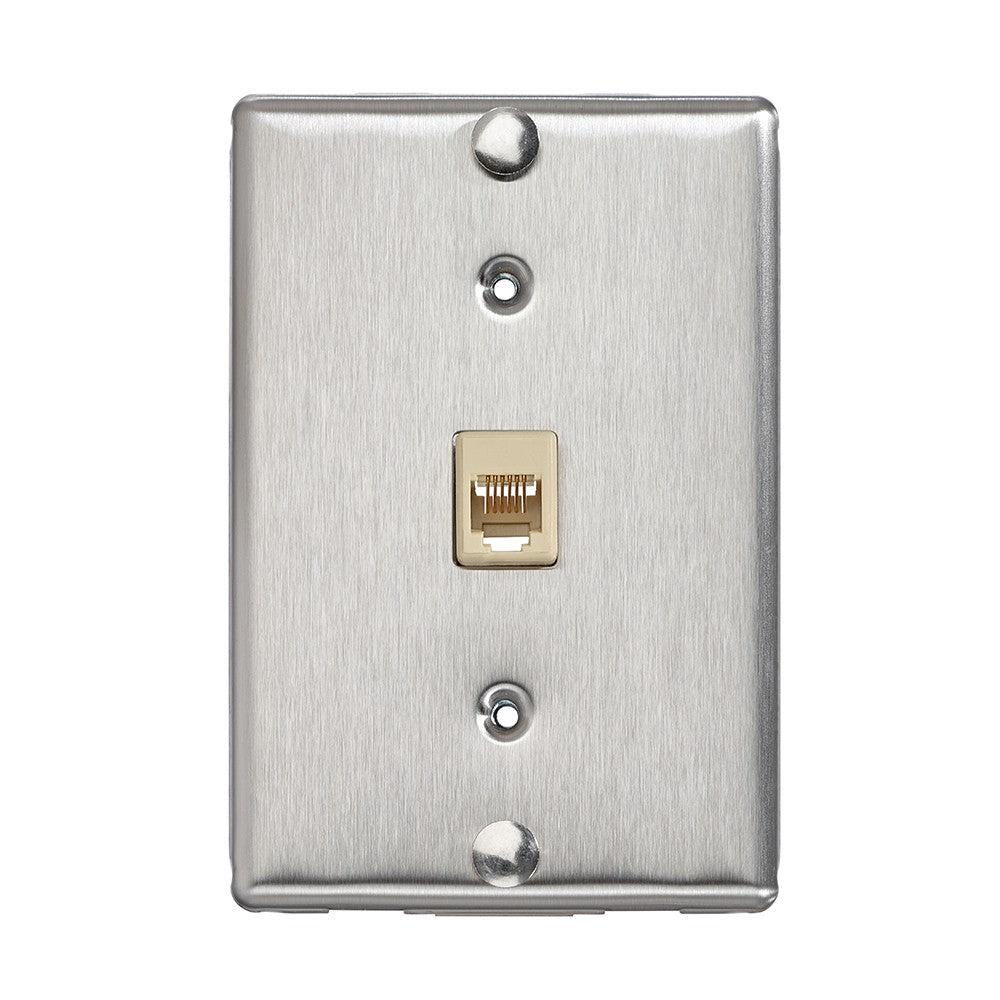 Leviton Manufacturing Co 40226-S | Telephone Wall Jack, 6P6C, Screw Terminal, Stainless Steel
