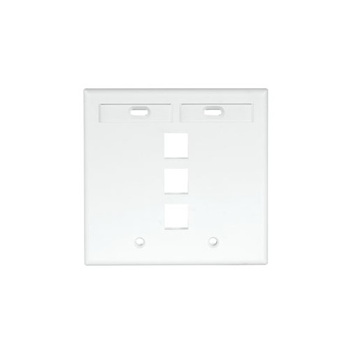 Leviton Manufacturing Co 42080-3WP | Dual-Gang QUICKPORT Wallplate with ID Windows, 3-Port, White