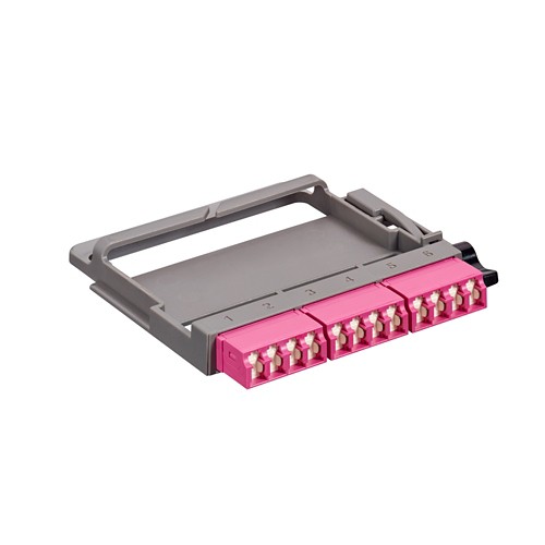 Leviton Manufacturing Co 5FUHD-SML | HDX Fiber Adapter Plate, OM4, Quad LC shuttered (heather violet), 12 fibers, Zirconia Ceramic Sleeve