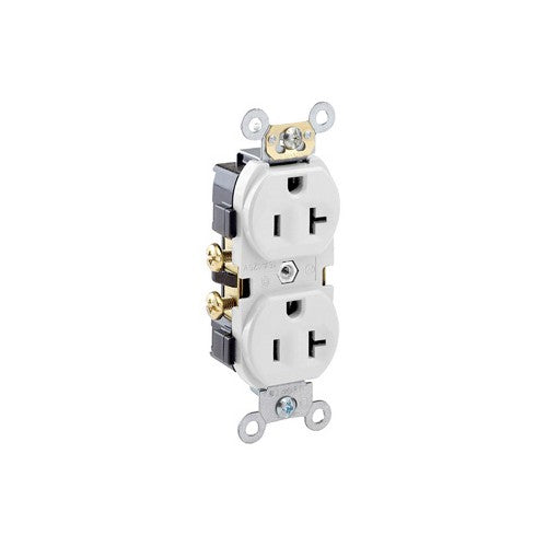 Leviton Manufacturing Co CR20-W | 20 Amp Duplex Receptacle/Outlet, Commercial Grade, Self-Grounding