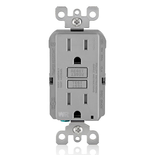 Leviton Manufacturing Co GFWT1-GY | 15 Amp Slim GFCI Weather-Resistant Outlet, Self Test, Tamper-Resistant