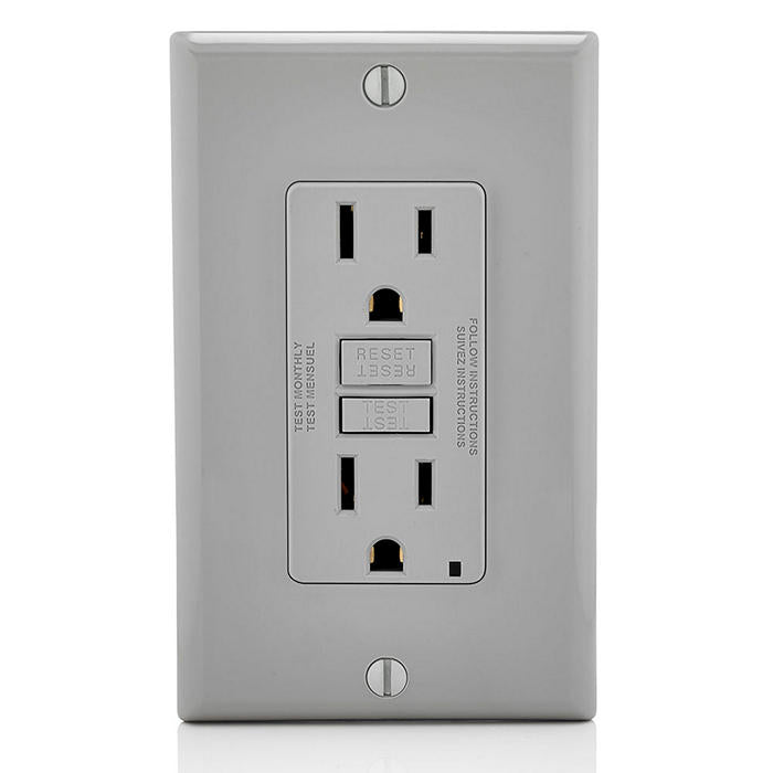 Leviton Manufacturing GFNT1-GY | 15 AMP, Self Test, Non Tamper-Resistant GFCI Outlet with LED Indicator Light