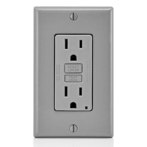 Leviton Manufacturing GFNT1-GY | 15 AMP, Self Test, Non Tamper-Resistant GFCI Outlet with LED Indicator Light