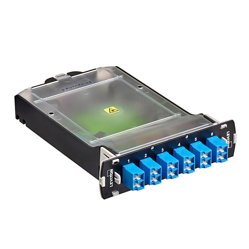 Leviton SPLCS-2LL | SDX Pigtail Fusion Splice Module Pre-Loaded With Duplex Shuttered LC Adapters (Blue) And 12-Fiber Os2 Lc/Pc Individual Pigtails
