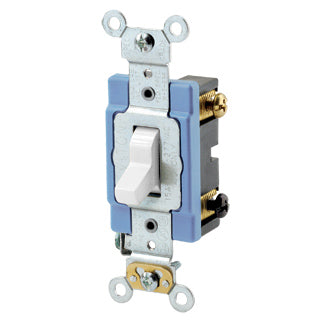 Leviton 1203-2W | 15 Amp, 120/277 Volt, Toggle 3-Way AC Quiet Switch, Extra Heavy Duty Spec Grade, Self Grounding, Back Wired - WHITE