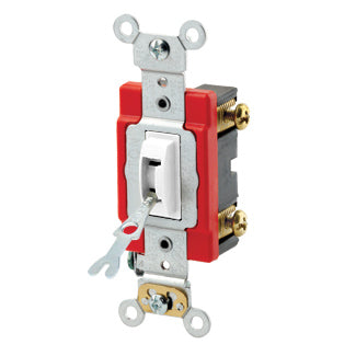 Leviton 1221-2WL | 20 Amp, 120/277 Volt, Toggle Locking Single-Pole AC Quiet Switch, Industrial Grade, Self Grounding, Back & Side Wired, - White