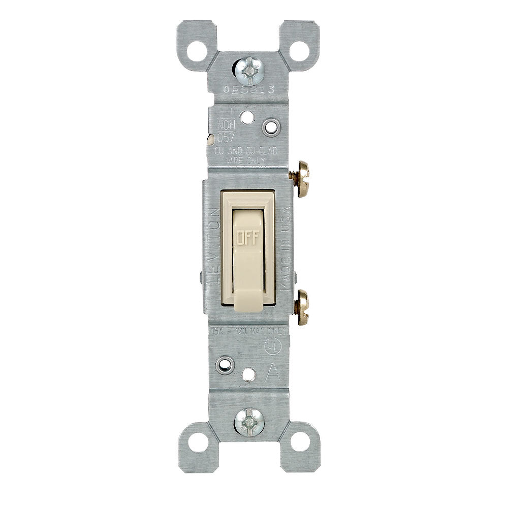 Leviton 1451-ICP | 15 Amp, 120 Volt, Toggle Framed Single-Pole AC Quiet Switch, Residential Grade, Non-Grounding, Quickwire Push-In & Side Wired, - Ivory