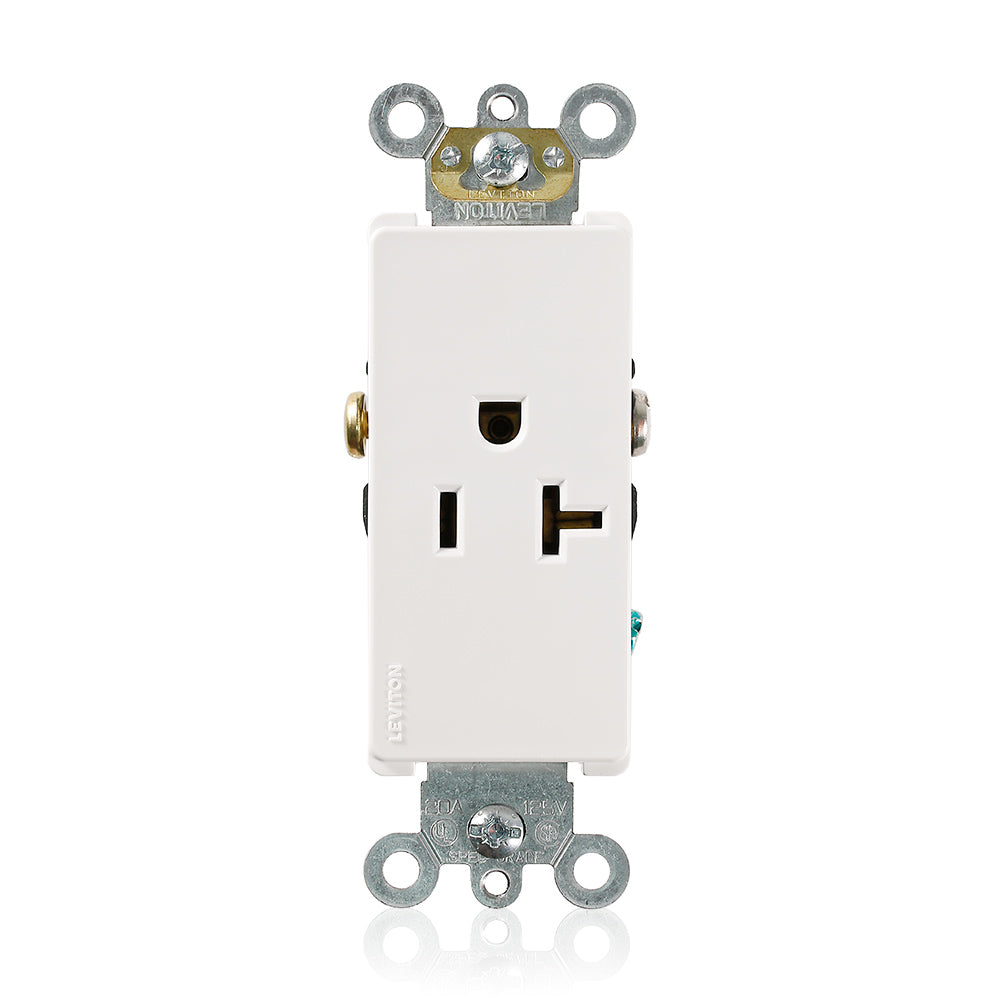 Leviton 16351-W | Decora Plus Single Receptacle Outlet, Commercial Specification Grade, Smooth Face, Self-Grounding - White