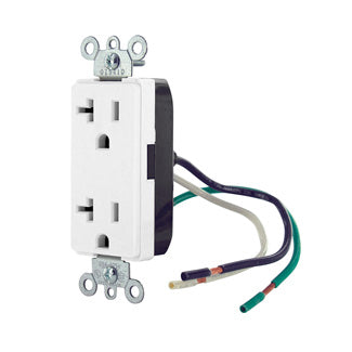 Leviton 16352-LW | Decora Plus Duplex Receptacle Outlet, Commercial Specification Grade, Smooth Face, Self-Grounding - White