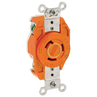 Leviton 2310-IG | 20 Amp, 125 Volt, NEMA L5-20R, 2P, 3W, Flush Mtg Locking Receptacle, Industrial Grade, Isolated Ground, V-0-MAX - ORANGE