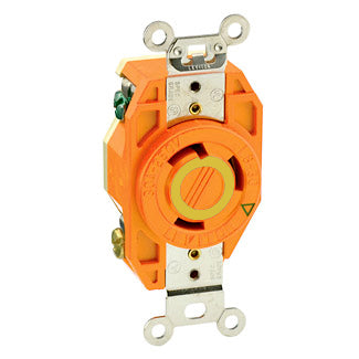 Leviton 2610-IG | 30 Amp, 125 Volt, NEMA L5-30R, 2P, 3W, Flush Mtg Locking Receptacle, Industrial Grade, Isolated Ground, V-0-MAX - ORANGE
