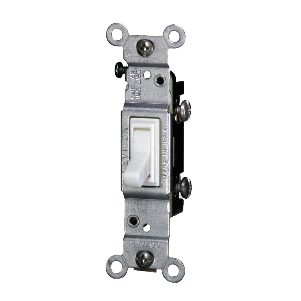 Leviton 2651-2W | 15 Amp, 120 Volt, Toggle CO/ALR Single-Pole AC Quiet Switch, Residential Grade, Grounding, Side Wired, - White