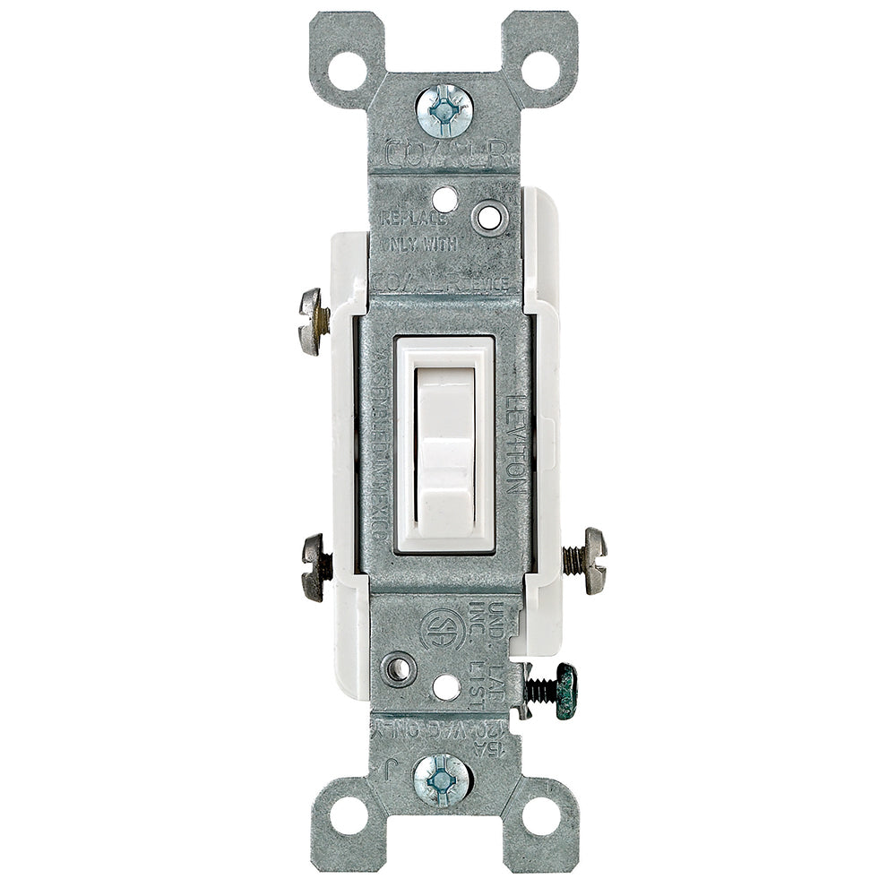Leviton 2653-2W | 15 Amp, 120 Volt, Toggle CO/ALR 3-Way AC Quiet Switch, Residential Grade, Grounding, Side Wired, - White