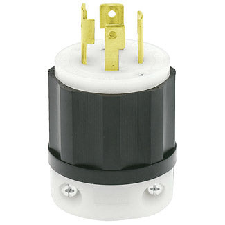 Leviton 2721 | 30 Amp, 250 Volt 3-Phase, NEMA L15-30P, 3P, 4W, Locking Plug, Industrial Grade, Grounding - BLACK-WHITE